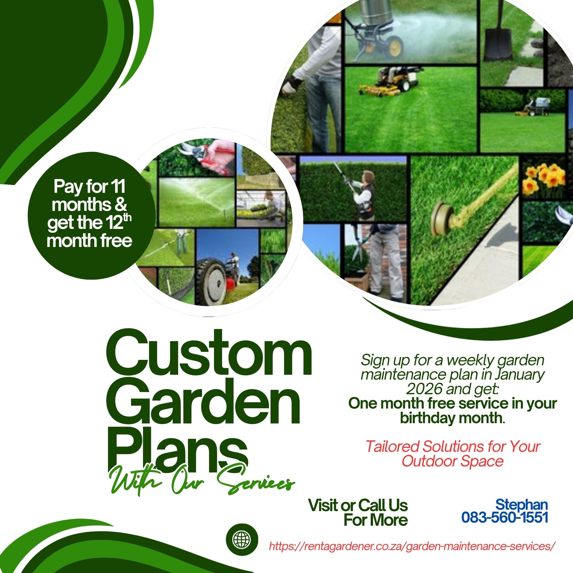 Sign up for a weekly garden maintenance plan in January 2026 and get:<br />
One month free service in your birthday month.
